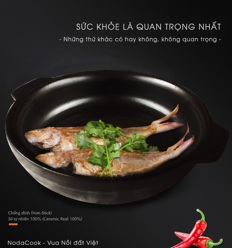 Rán cá trên chảo sứ tự nhiên NodaCook