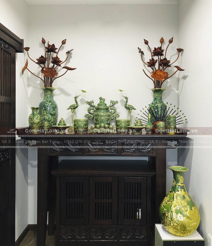 bộ đồ thờ cúng men xanh ngọc lục bảo