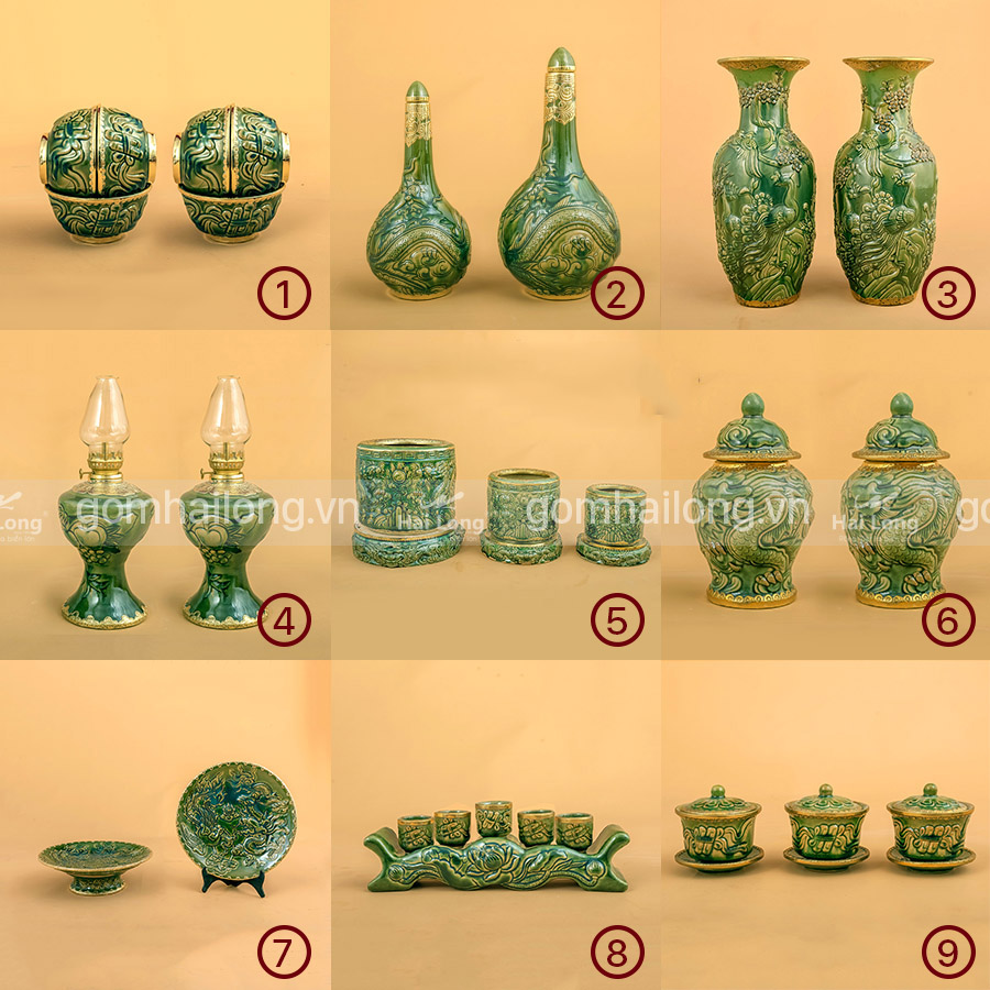 chi tiết đồ thờ cúng men Ngọc Lục Bảo