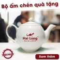 Bộ ấm chén trắng in logo quà tặng gốm sứ