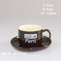 Ly sứ cafe cao cấp in logo de Paris (Nâu)