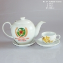 Bộ ấm trà sứ in logo GSTC họa tiết hoa mai (Trắng)