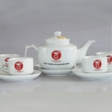 Bộ ấm chén sứ coa cấp Bát Tràng in logo Vamico (Trắng)