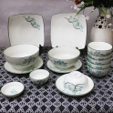 Bộ đồ ăn bằng sứ cao cấp vẽ tay Sen xanh (Trắng)
