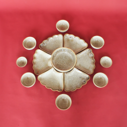 Bộ bát đĩa hoa mặt trời men nổ - gốm sứ thủ công tại Bát Tràng