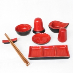 Bộ gia vị bằng sứ Bát Tràng dáng Nhật Bản (Đỏ)
