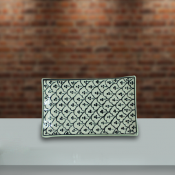 Khay chữ nhật men xanh đồng vẽ bèo số 2