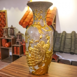 Lọ Lộc Bình men rạn gạo nếp dát vàng Gốm sứ Hải Long