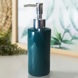 Bình đựng nước rửa tay - sữa tắm - dầu gội - dưỡng thể bằng gốm sứ dáng trụ (xanh cổ vịt)