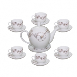 Ấm chén sứ pha trà dáng Minh Long hoa dây bạch kim 700ml (Trắng)