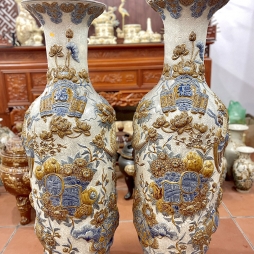 Lộc bình đắp nổi tứ linh trường thọ