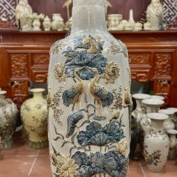 [Sale Thanh Lý] Lộc Bình 1m6 độc bản Men Rạn Gạo Nếp đắp nổi Phú Quý Trường Xuân