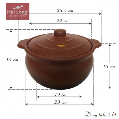 Nồi Gốm Đất Nung 3 lít lòng sứ kháng khuẩn NodaCook