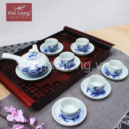 Bộ ấm chén chuôi giả cổ kèm đĩa kê 