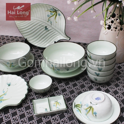 Bo bat dia cao cap ve chuon xanh Hai Long Bat Trang