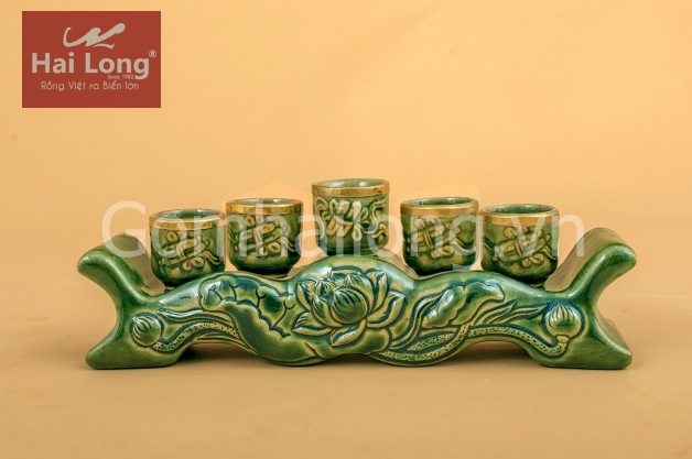 kỷ 5 chén đồ thờ cúng gốm Bát Tràng
