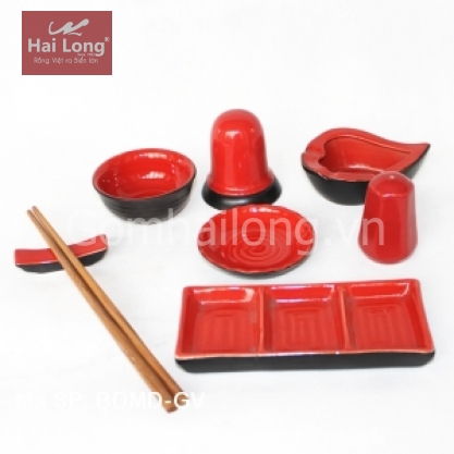 Bộ gia vị bằng sứ Bát Tràng dáng Nhật Bản (Đỏ)