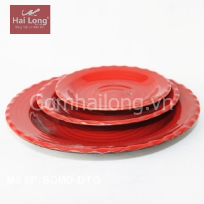 Đĩa sứ tròn gân kiểu Nhật Bản (Đỏ)