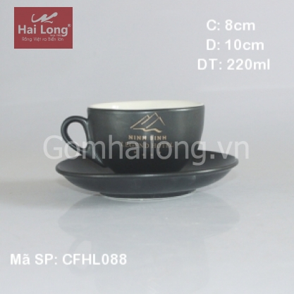 Tách cafe cappuccino kiểu Ý in logo quà tặng Minh Minh (Đen mờ)