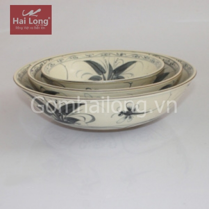 Bộ 03 cỡ bát tô sứ vẽ chuồn hoa văn tam thái cổ