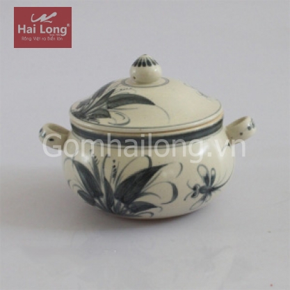 Niêu cơm sứ vẽ chuồn hoa văn tam thái cổ
