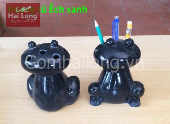 Bộ 02 Tượng sứ êch ộp đựng bút cho bé, đựng bút trong văn phòng