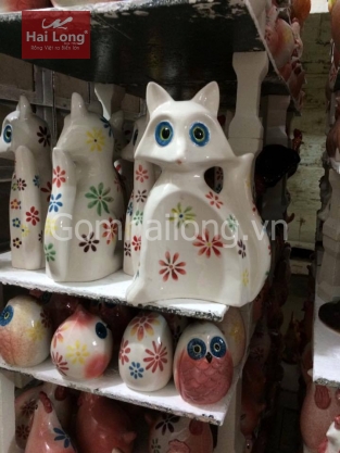 Tượng sứ chú mèo cách điệu 