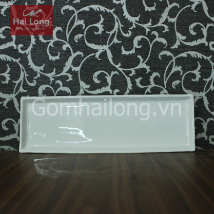 Khay chữ nhật bằng sứ 10x30cm (Trắng)