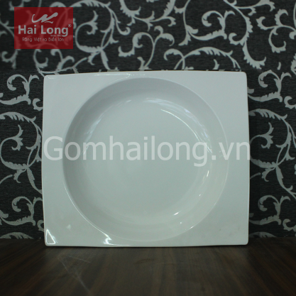 Đĩa sứ vuông sâu lòng dáng tròn (Trắng)