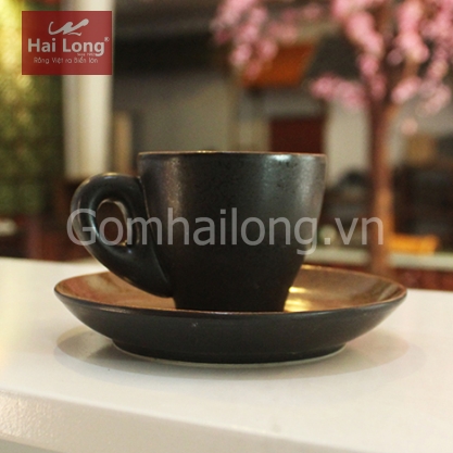 Tách cà phê espresso men đen lòng gốm