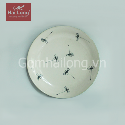 Đĩa men xanh đồng vẽ chuồn phi 24