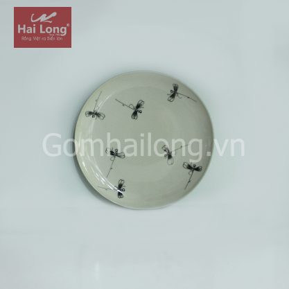Đĩa men xanh đồng vẽ chuồn phi 22