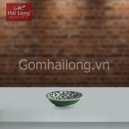 Đĩa muối bé men xanh đồng vẽ bèo
