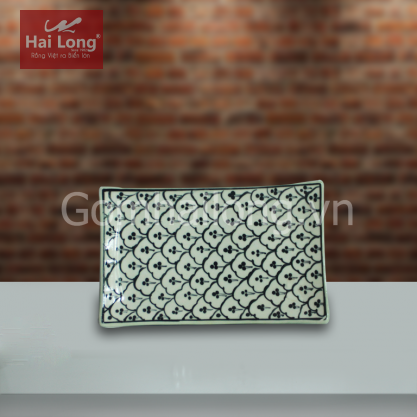 Khay chữ nhật men xanh đồng vẽ bèo số 2