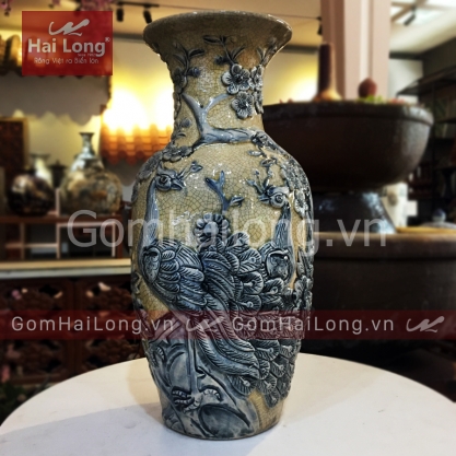 Tiểu Lộc Bình Công Đào men Rạn bóng Hoàng Lưu Ly