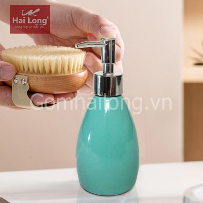 Bình phịt gốm sứ đựng dầu gội - sữa tắm dáng bầu (Xanh ngọc)