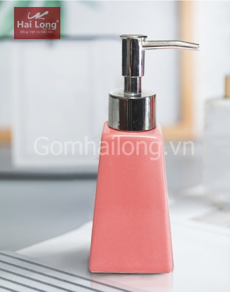 Lọ đựng nước rửa tay bằng sứ tráng men - hình thang (mát hồng)