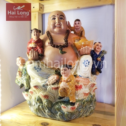 Tượng Phật Di Lạc Ngũ Phúc cao 40cm bằng sứ