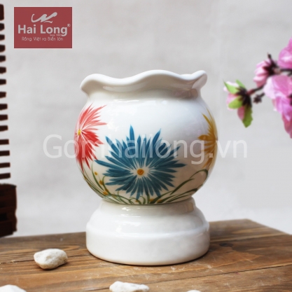 Đèn xông tinh dầu họa tiết hoa ba màu cỡ nhỡ