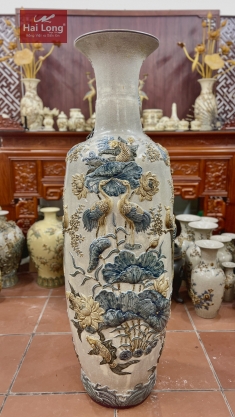 [Sale Thanh Lý] Lộc Bình 1m6 độc bản Men Rạn Gạo Nếp đắp nổi Phú Quý Trường Xuân