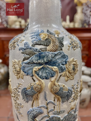 Lộc bình gốm men rạn gạo nếp