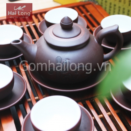 Bộ ấm trà tử sa chóp thư pháp chữ Thuận