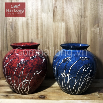 lọ hoa men đã ruby và men đá xanh