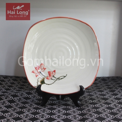 Đĩa ảo sứ vẽ tay Sen chỉ hồng cỡ S1 (Kem)