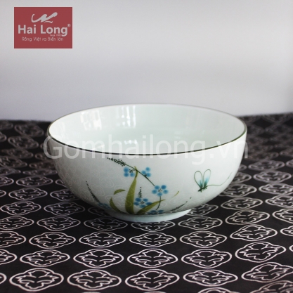 Bát tô sứ cao cấp Bát Tràng vẽ tay Chuồn xanh S2 (Trắng)