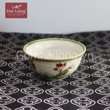 Bát mắm to Xanh rêu cổ vẽ Sen đỏ