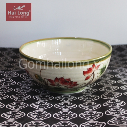 Bát tô men rêu vẽ sen S2